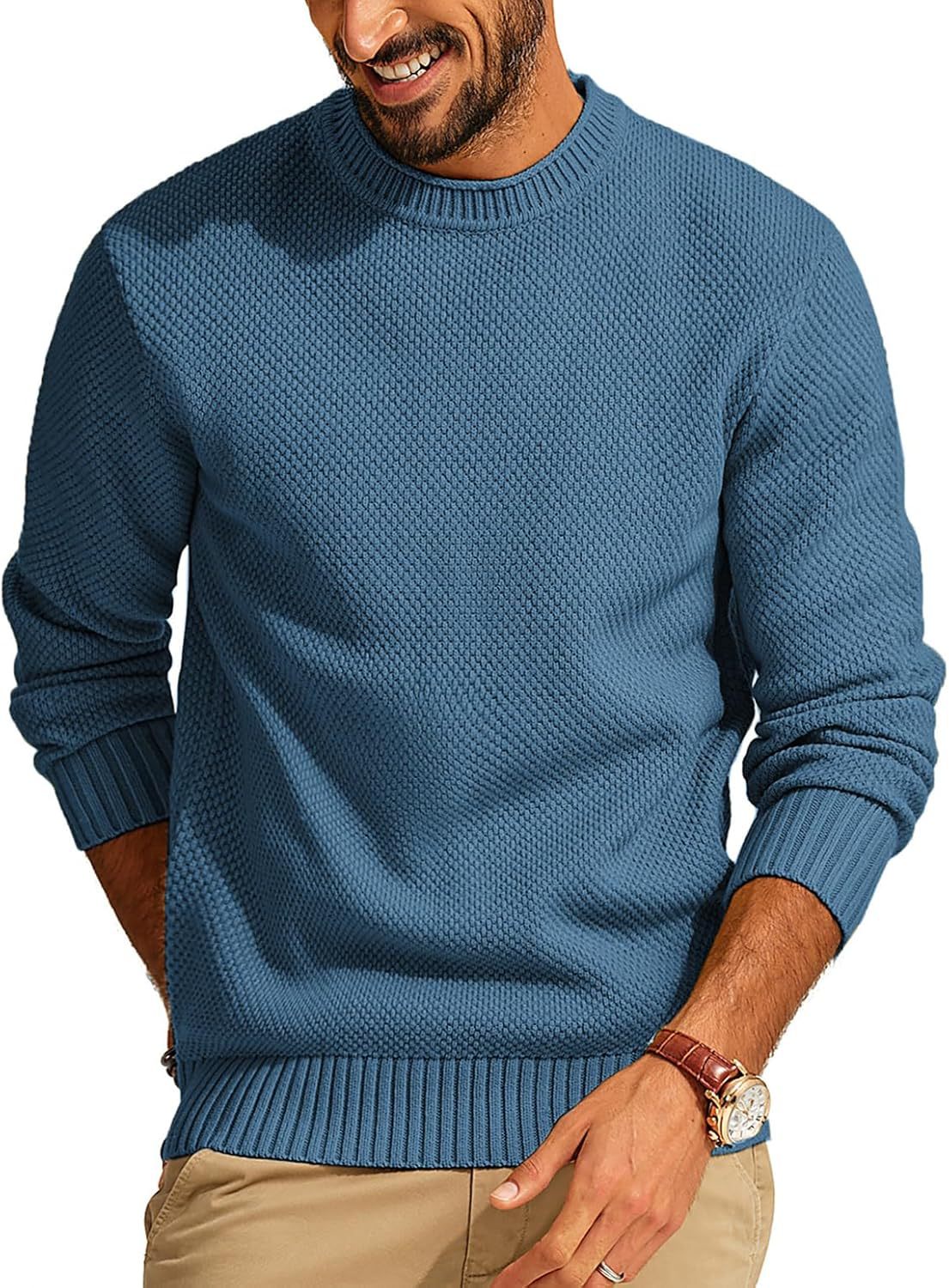 Men's Waffle-Knit Crew Neck Sweater