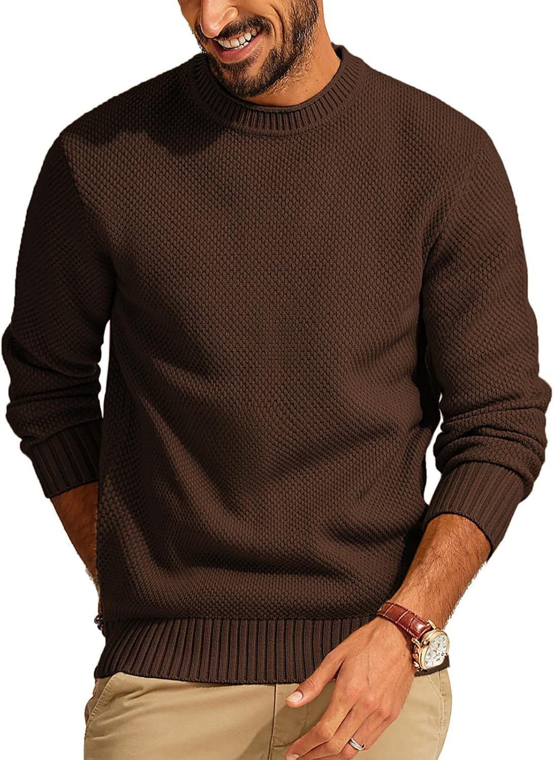 Men's Waffle-Knit Crew Neck Sweater