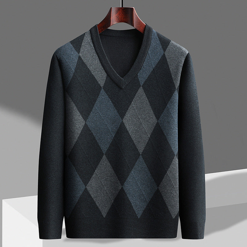 Image of Men's Argyle V-Neck Sweater
