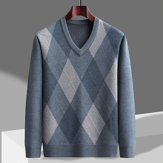 Image of Men's Argyle V-Neck Sweater
