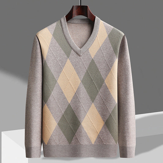 Image of Men's Argyle V-Neck Sweater