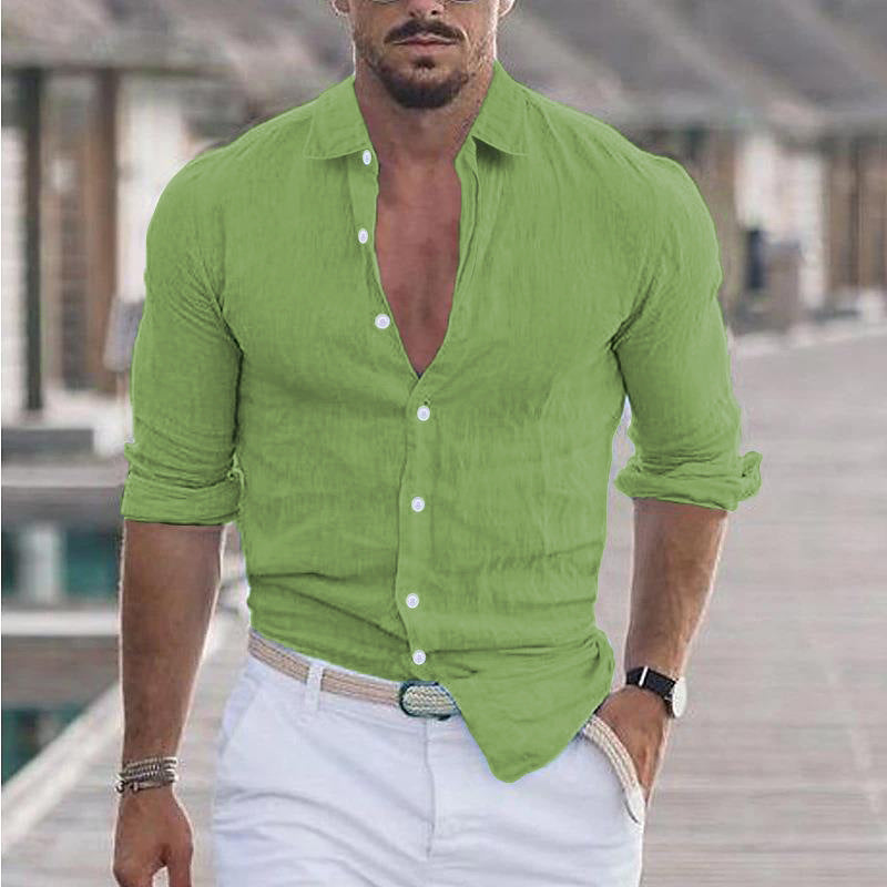 Image of Men's Band Collar Long Sleeve Shirt