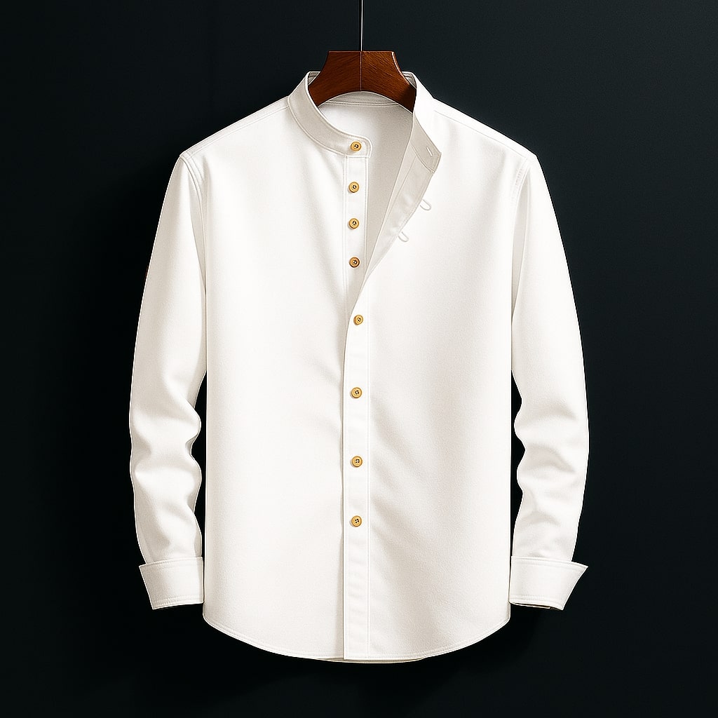 Image of Men's Band Collar Long Sleeve Shirt