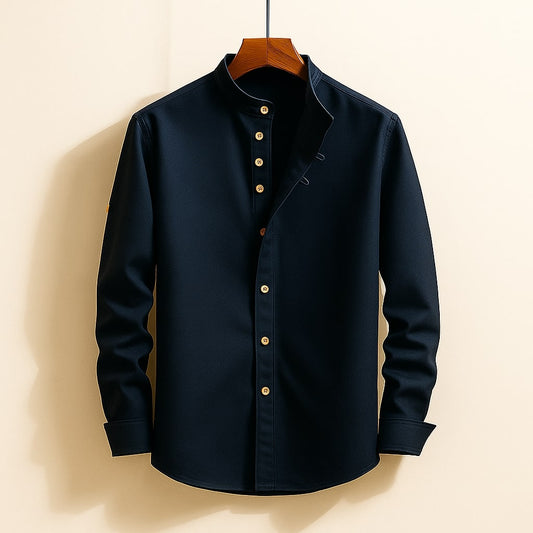 Image of Men's Band Collar Long Sleeve Shirt