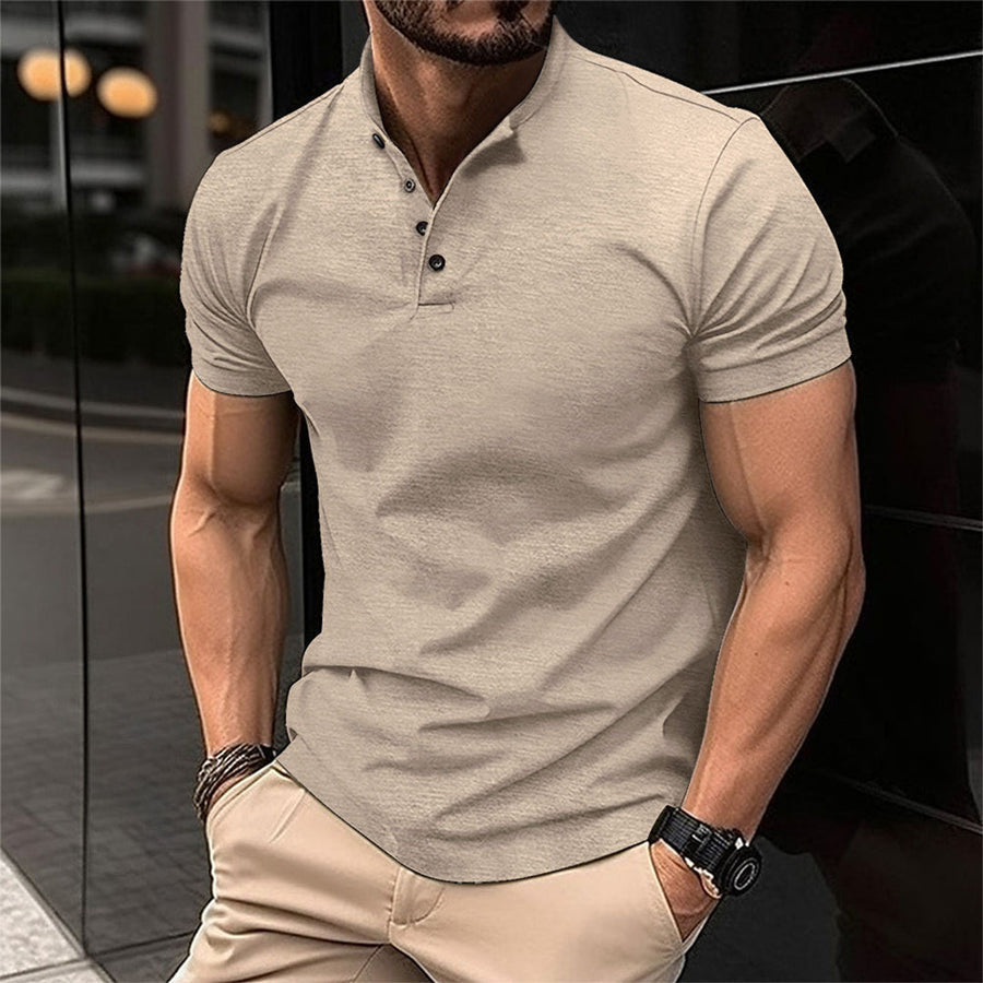 Image of Men's Band Collar Polo Shirt