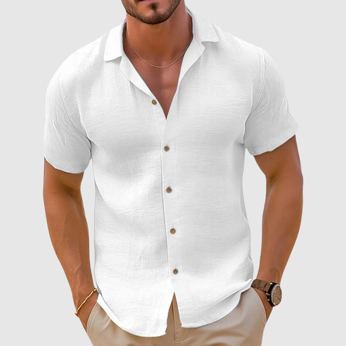 Image of Men's Button-Down Camp Collar Polo Shirt