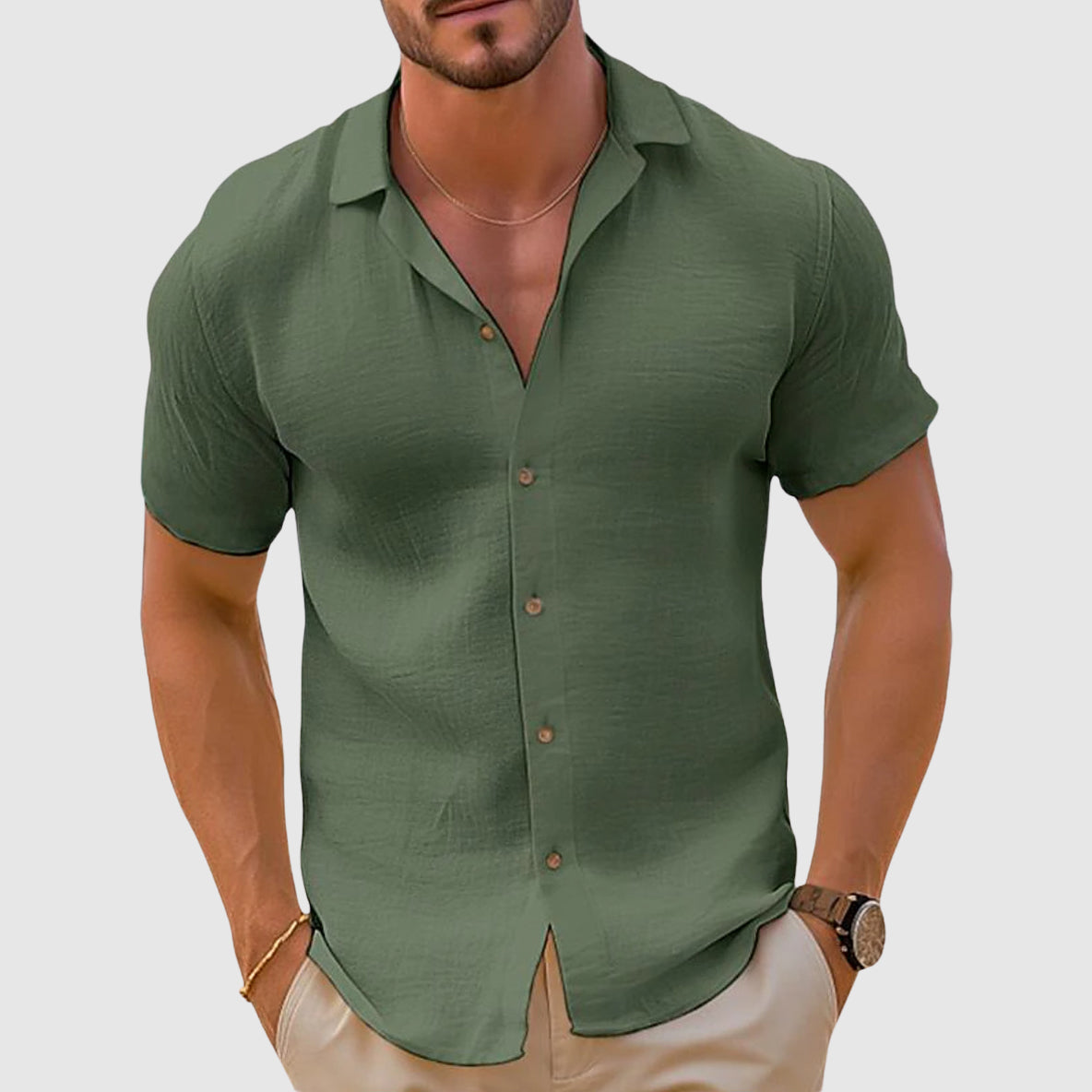 Image of Men's Button-Down Camp Collar Polo Shirt