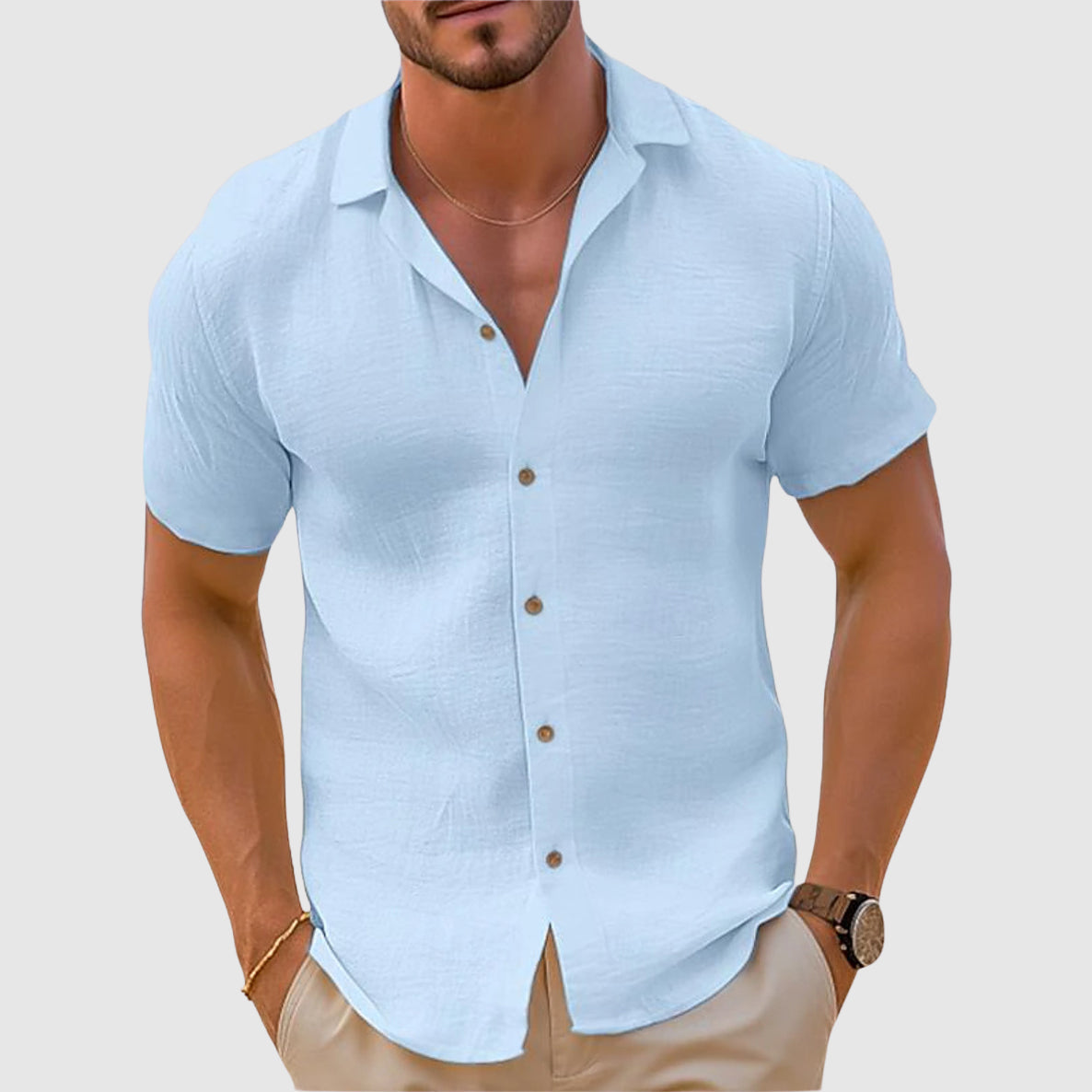 Image of Men's Button-Down Camp Collar Polo Shirt