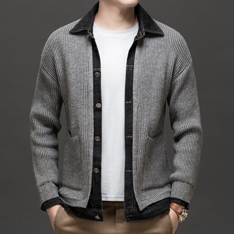Image of Men's Button-Down Denim Cardigan Sweater