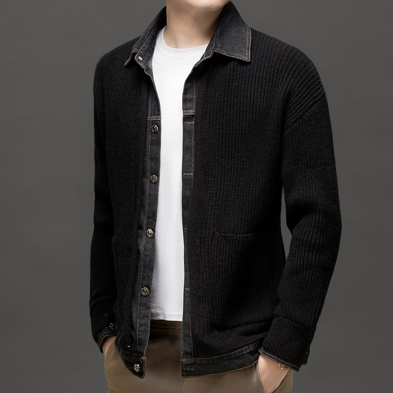 Image of Men's Button-Down Denim Cardigan Sweater