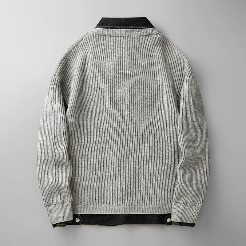 Image of Men's Button-Down Denim Cardigan Sweater