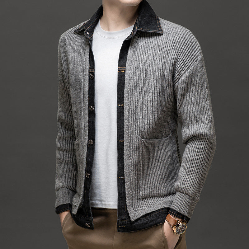 Image of Men's Button-Down Denim Cardigan Sweater