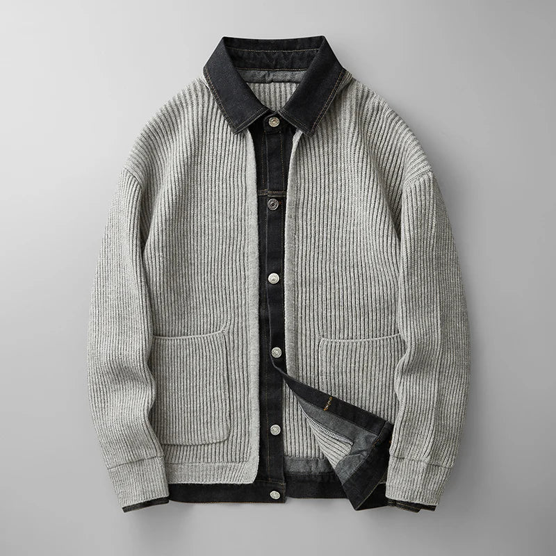 Image of Men's Button-Down Denim Cardigan Sweater