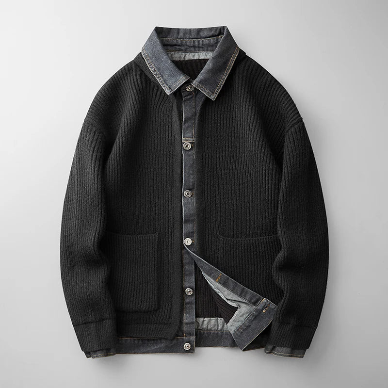 Image of Men's Button-Down Denim Cardigan Sweater