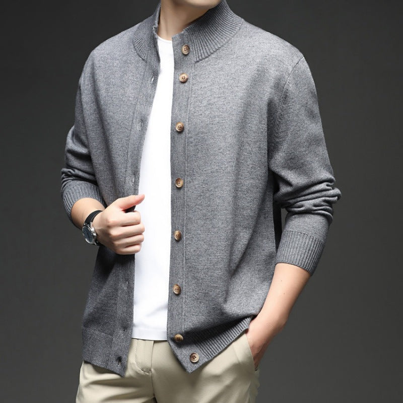 Image of Men's Button-Down Ribbed Knit Sweater