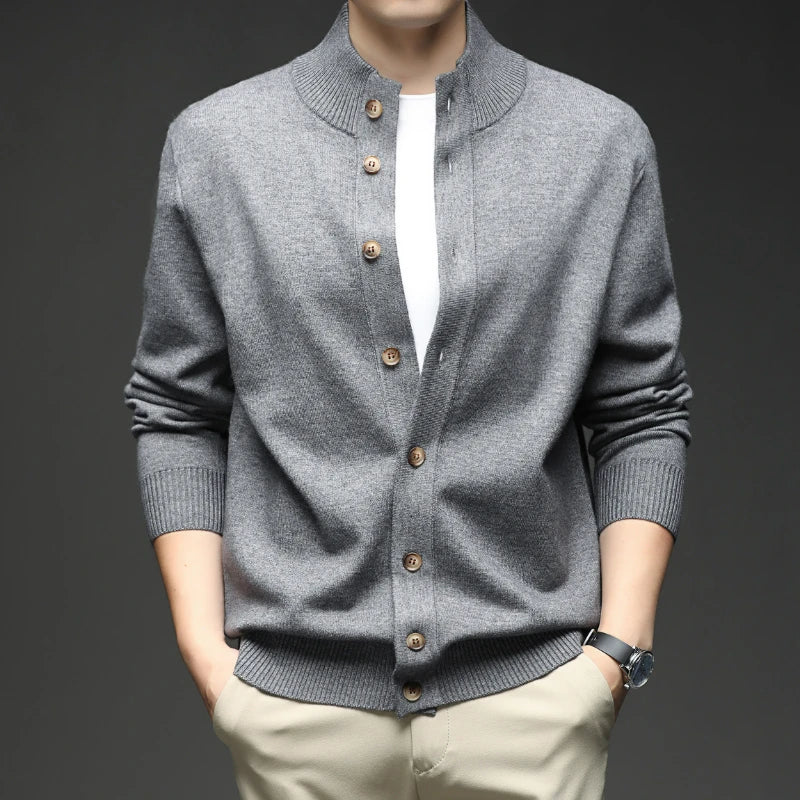 Image of Men's Button-Down Ribbed Knit Sweater