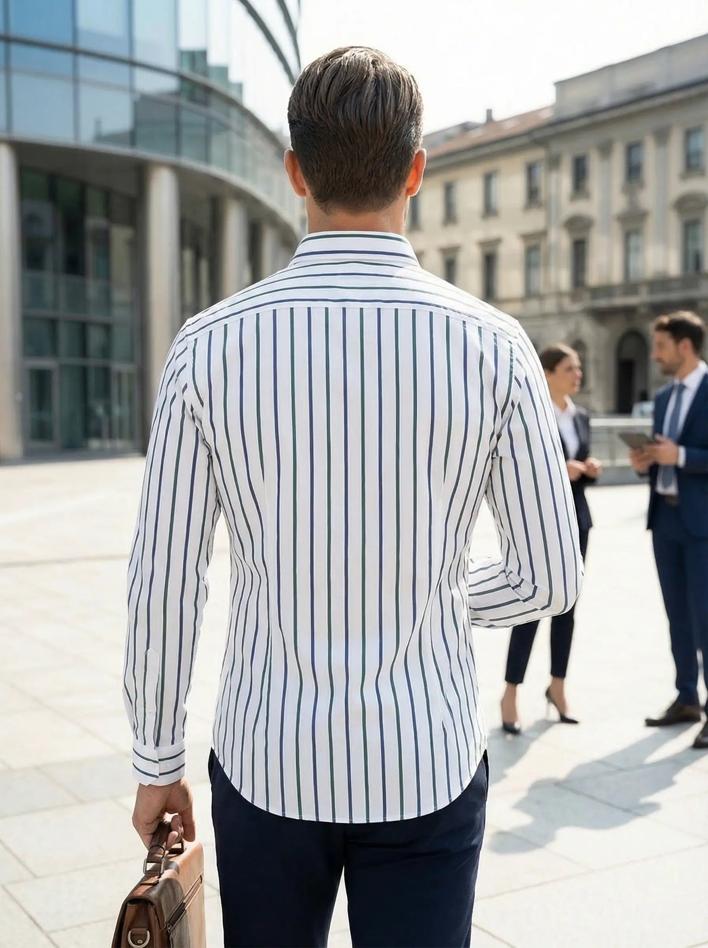 Image of Men's Button-Down Striped Long Sleeve Polo Shirt