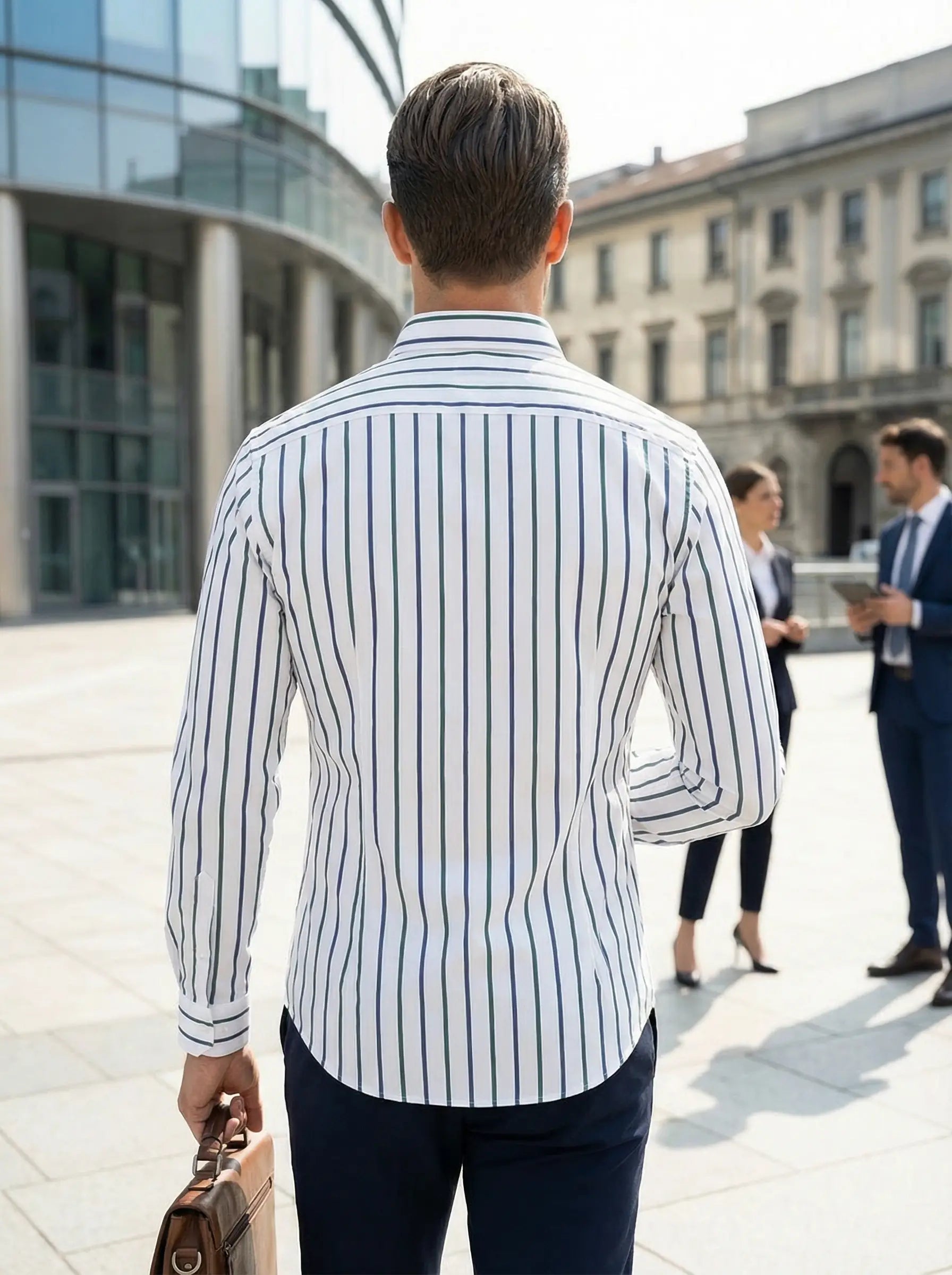 Image of Men's Button-Down Striped Long Sleeve Polo Shirt