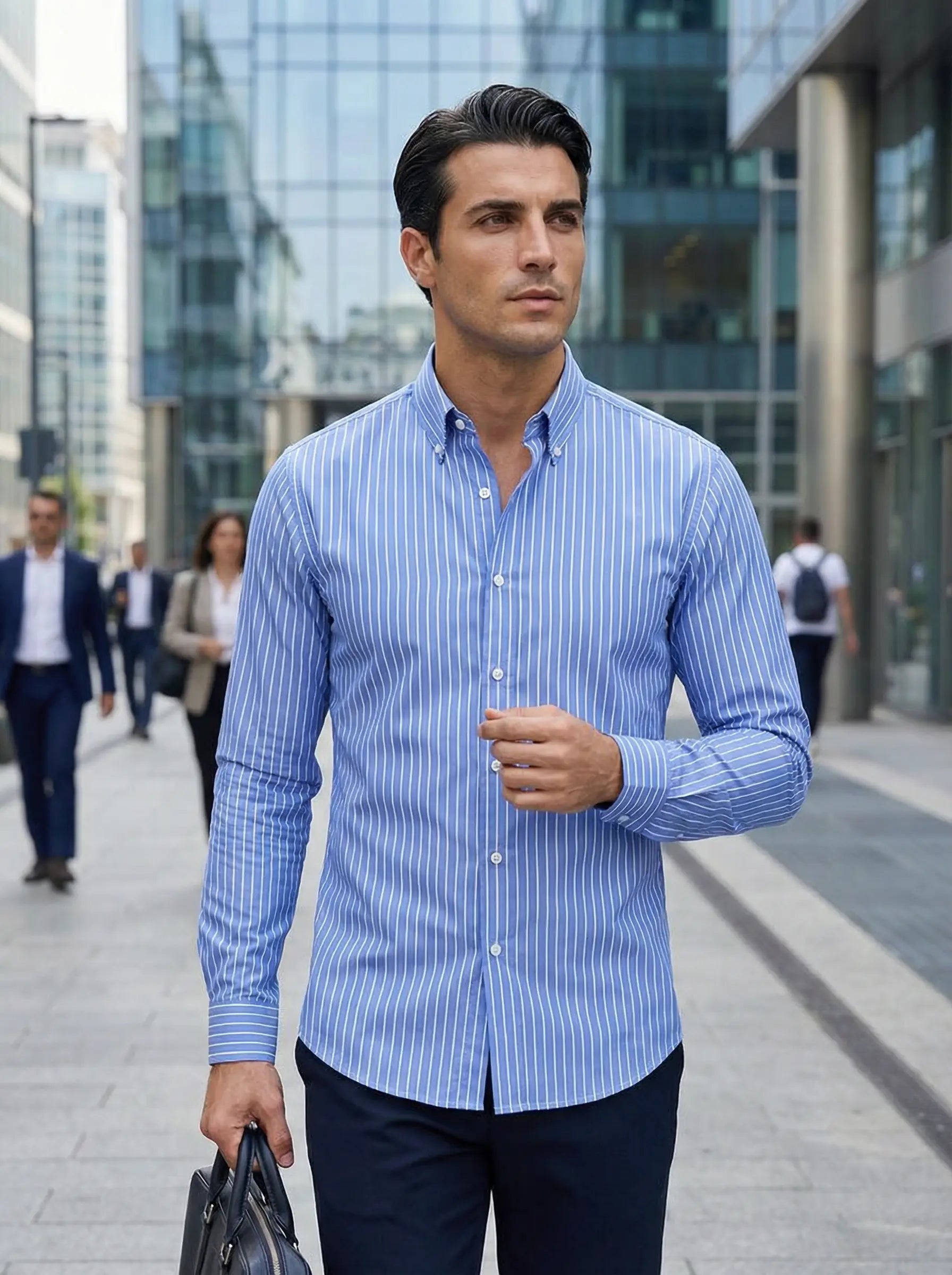 Image of Men's Button-Down Striped Long Sleeve Polo Shirt