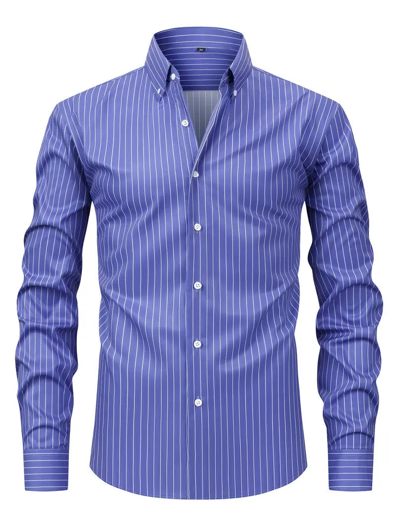 Image of Men's Button-Down Striped Long Sleeve Polo Shirt