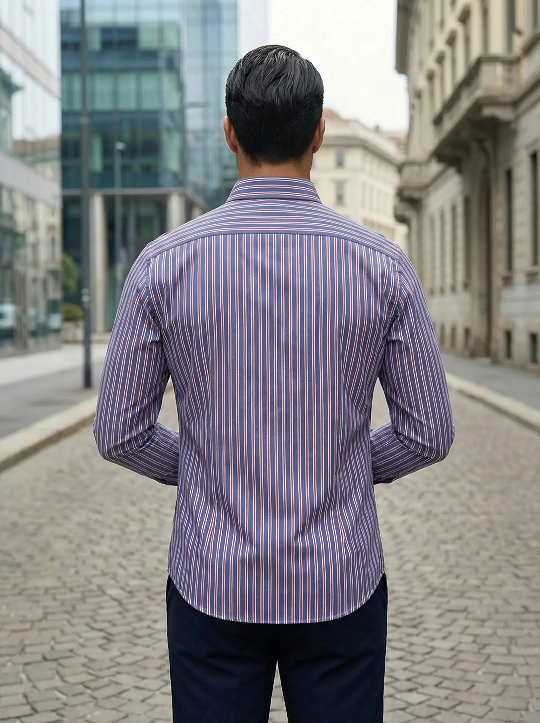 Image of Men's Button-Down Striped Long Sleeve Polo Shirt