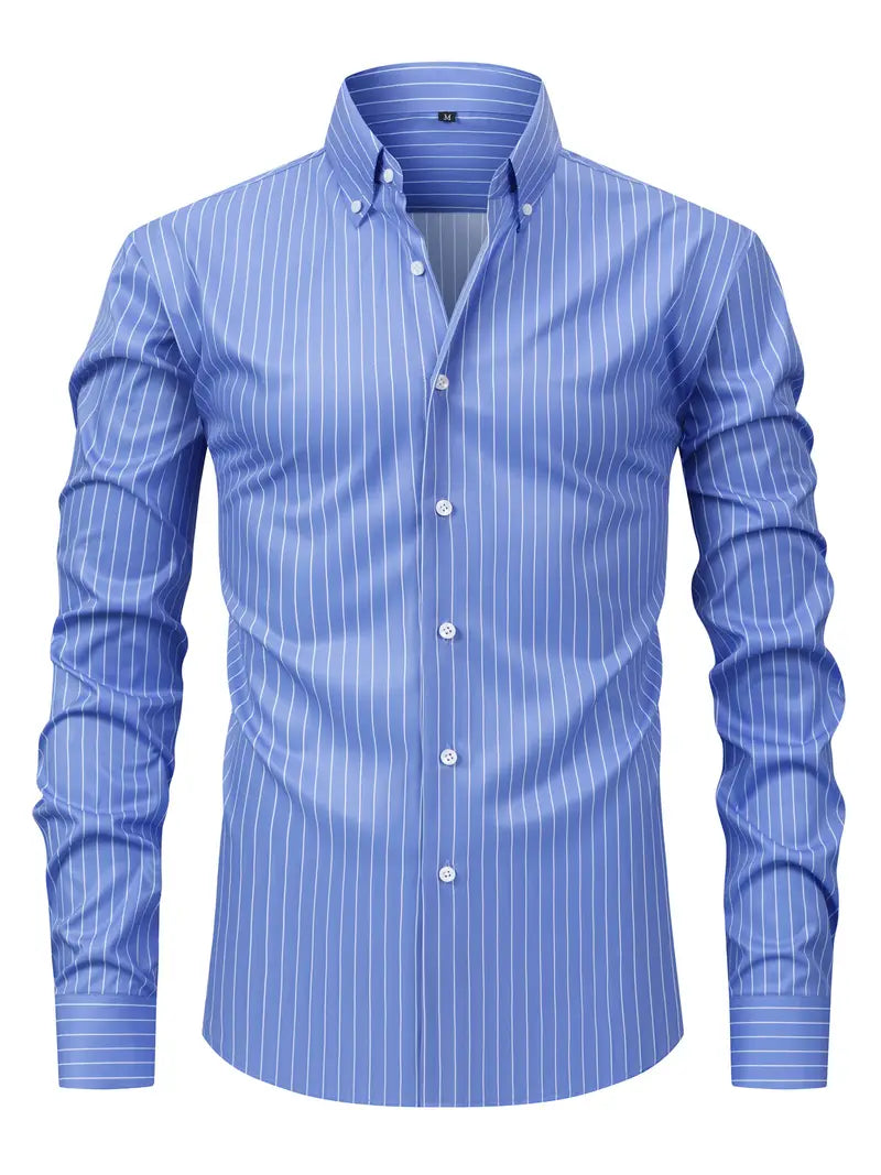 Image of Men's Button-Down Striped Long Sleeve Polo Shirt