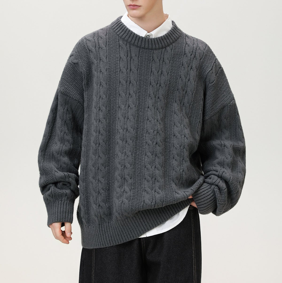 Image of Men's Cable Knit Crew Neck Sweater