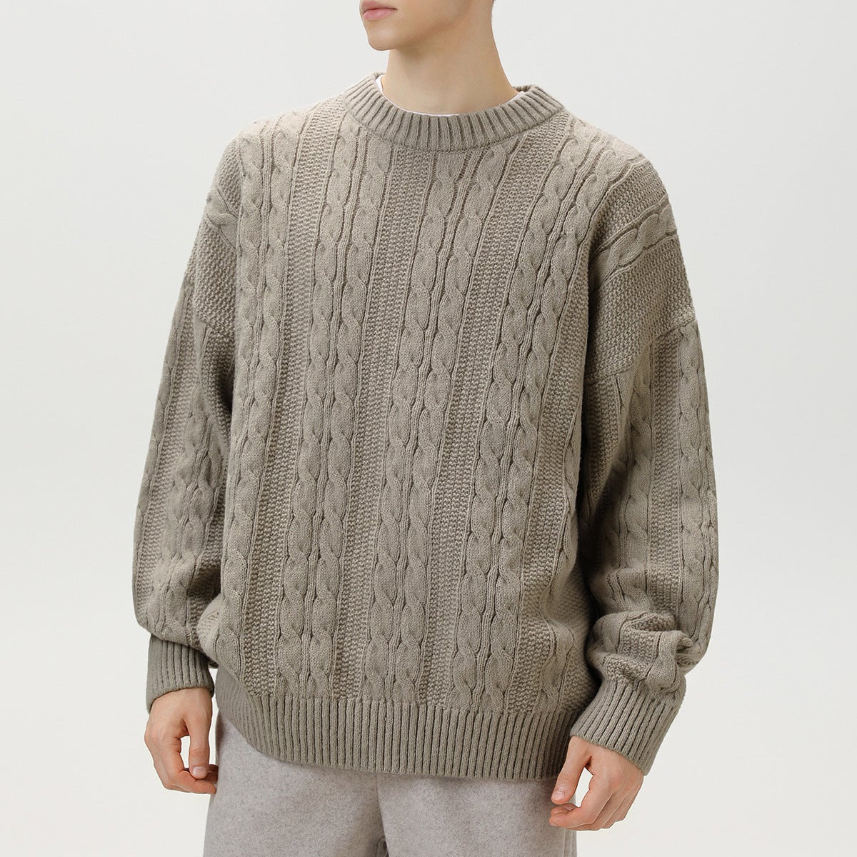 Image of Men's Cable Knit Crew Neck Sweater