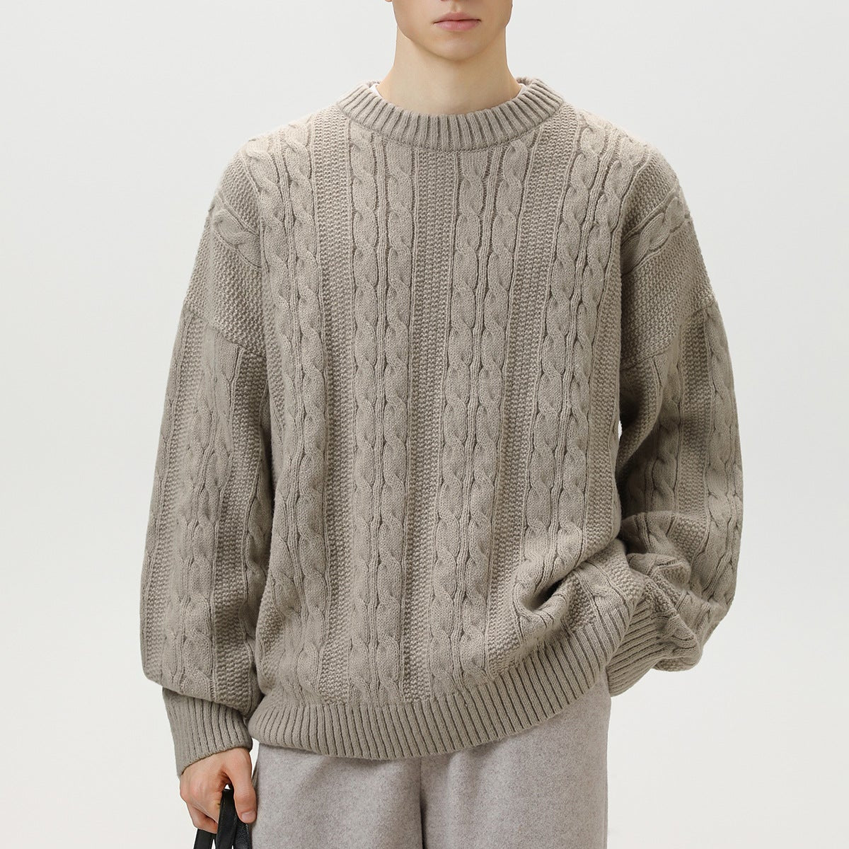 Image of Men's Cable Knit Crew Neck Sweater