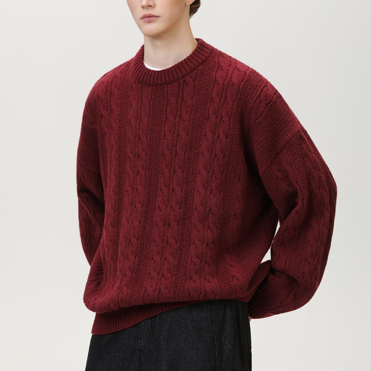 Image of Men's Cable Knit Crew Neck Sweater