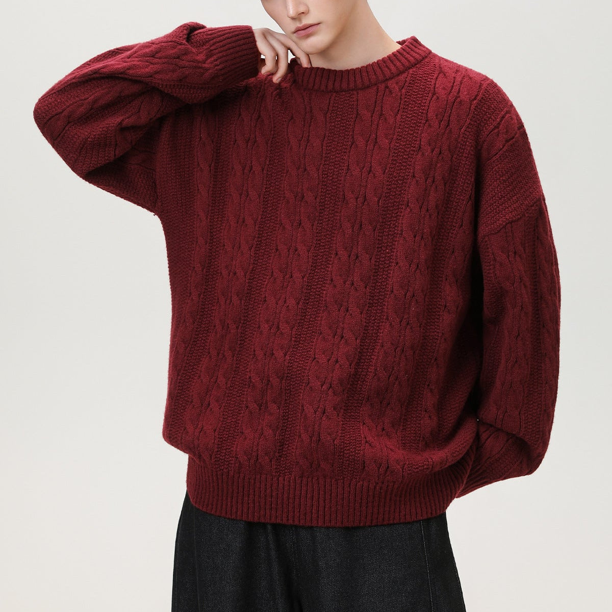 Image of Men's Cable Knit Crew Neck Sweater