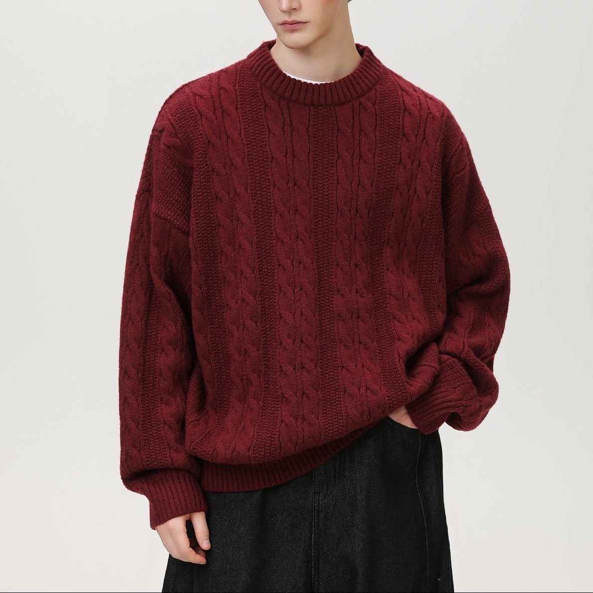 Image of Men's Cable Knit Crew Neck Sweater
