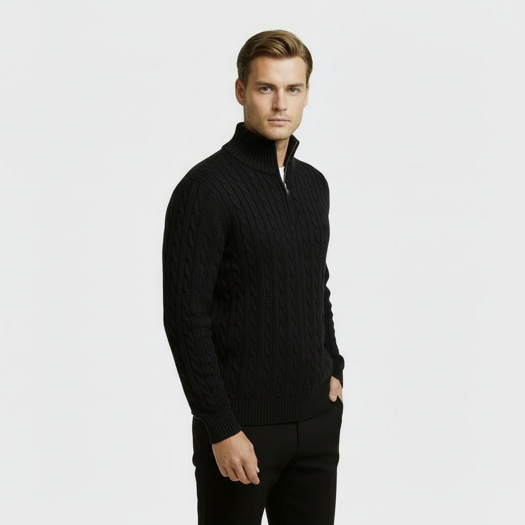 Image of Men's Cable Knit Quarter Zip Sweater