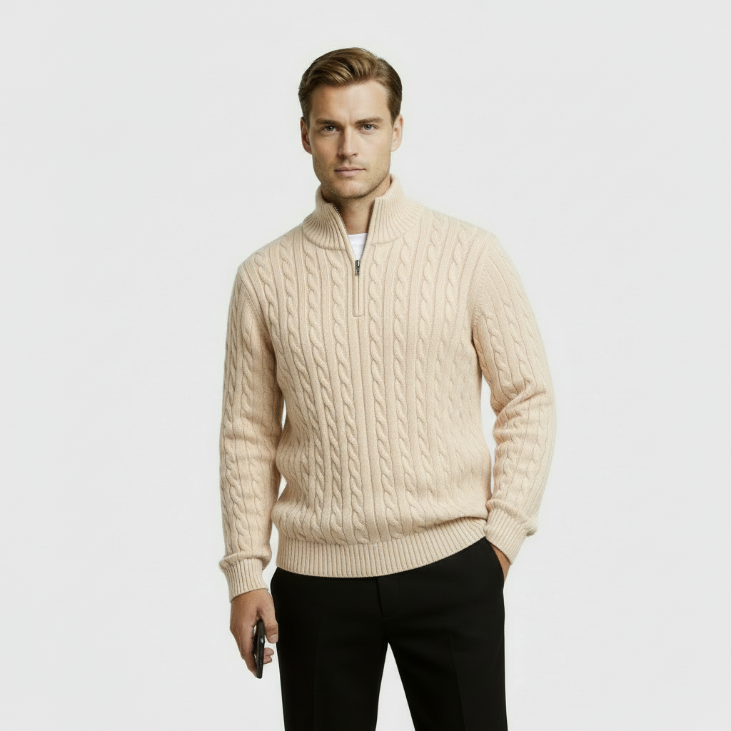Image of Men's Cable Knit Quarter Zip Sweater