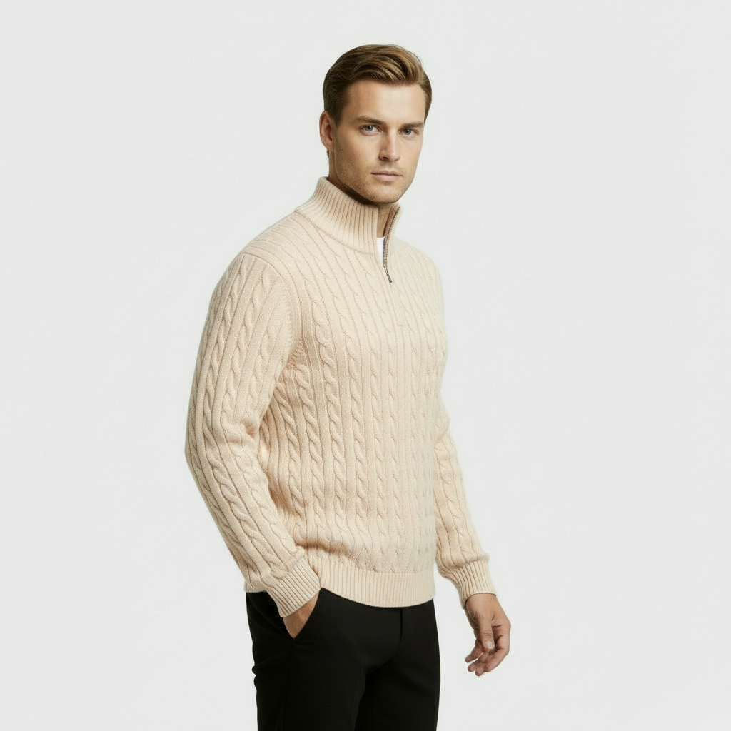 Image of Men's Cable Knit Quarter Zip Sweater