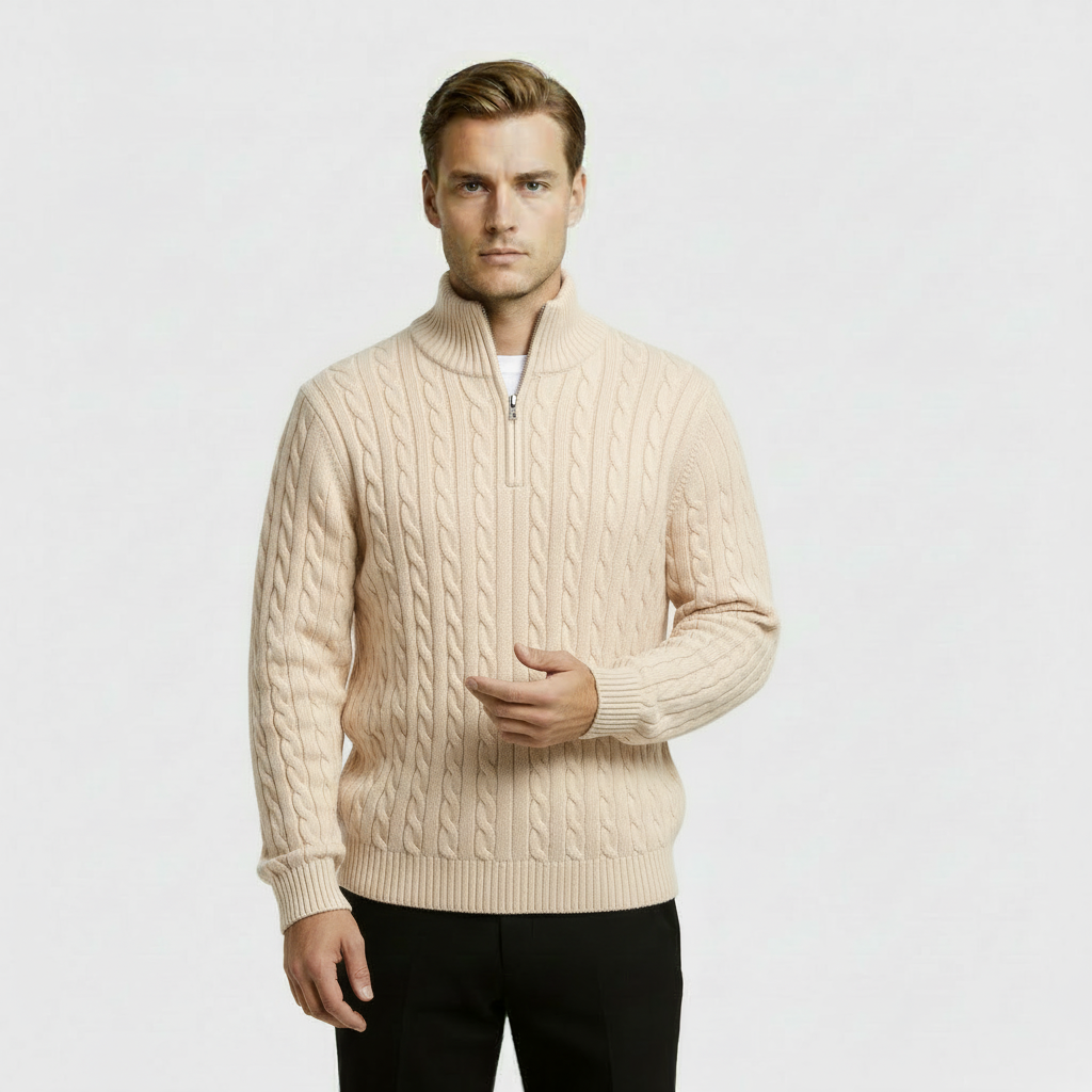 Image of Men's Cable Knit Quarter Zip Sweater