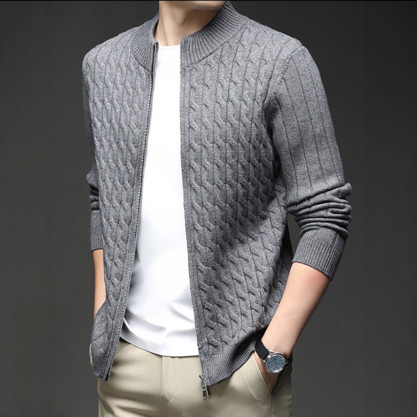 Image of Men's Full Zip Cable Knit Sweater