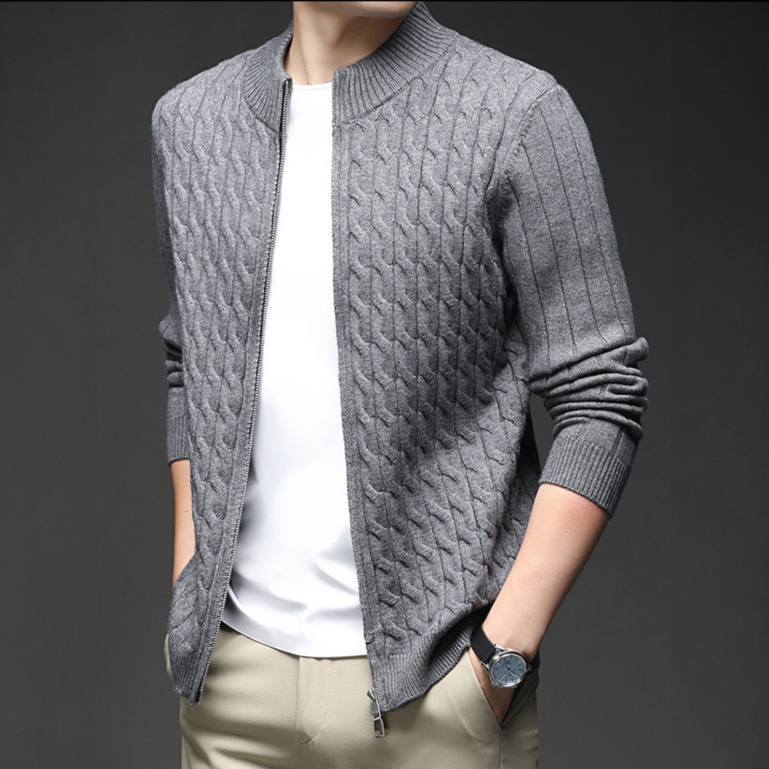 Image of Men's Full Zip Cable Knit Sweater