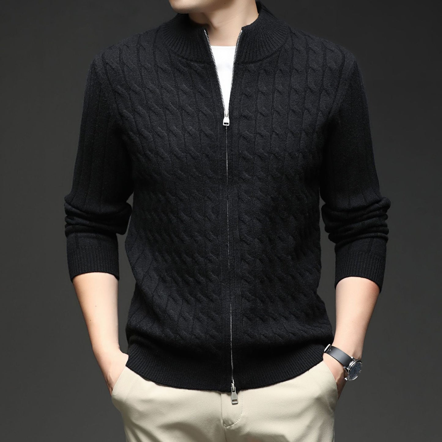 Image of Men's Full Zip Cable Knit Sweater
