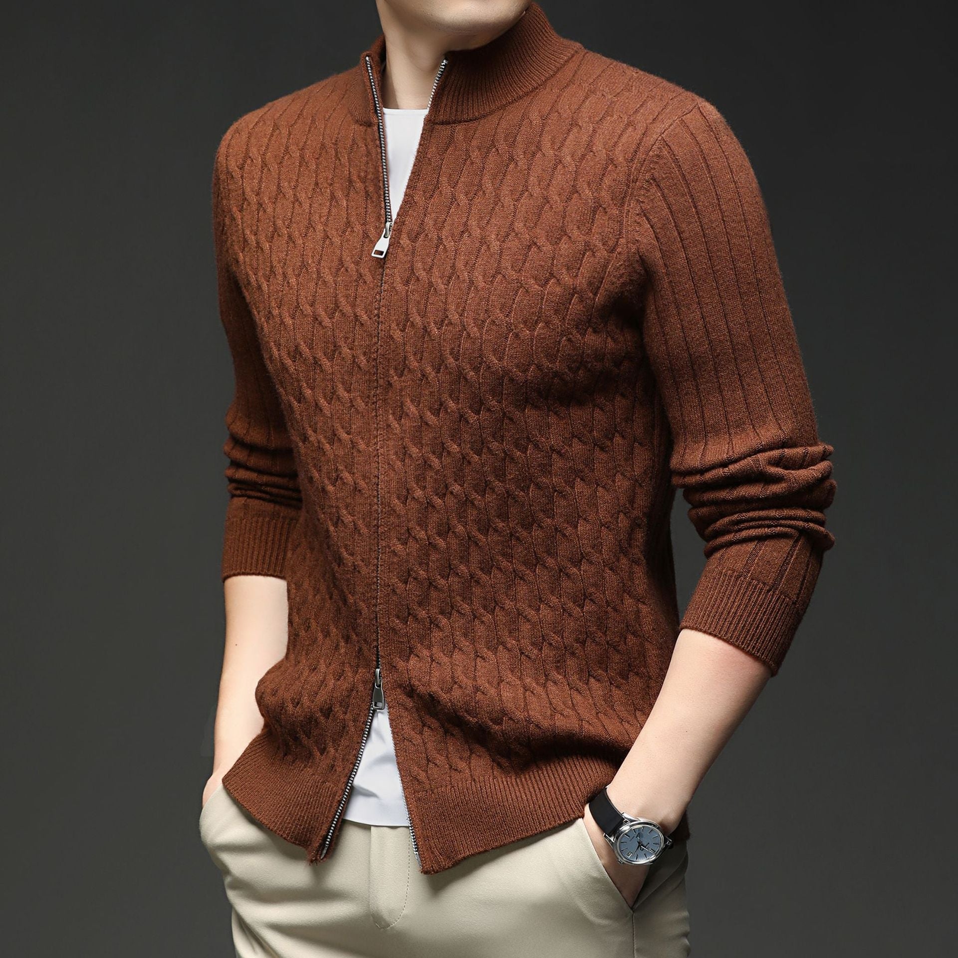 Image of Men's Full Zip Cable Knit Sweater