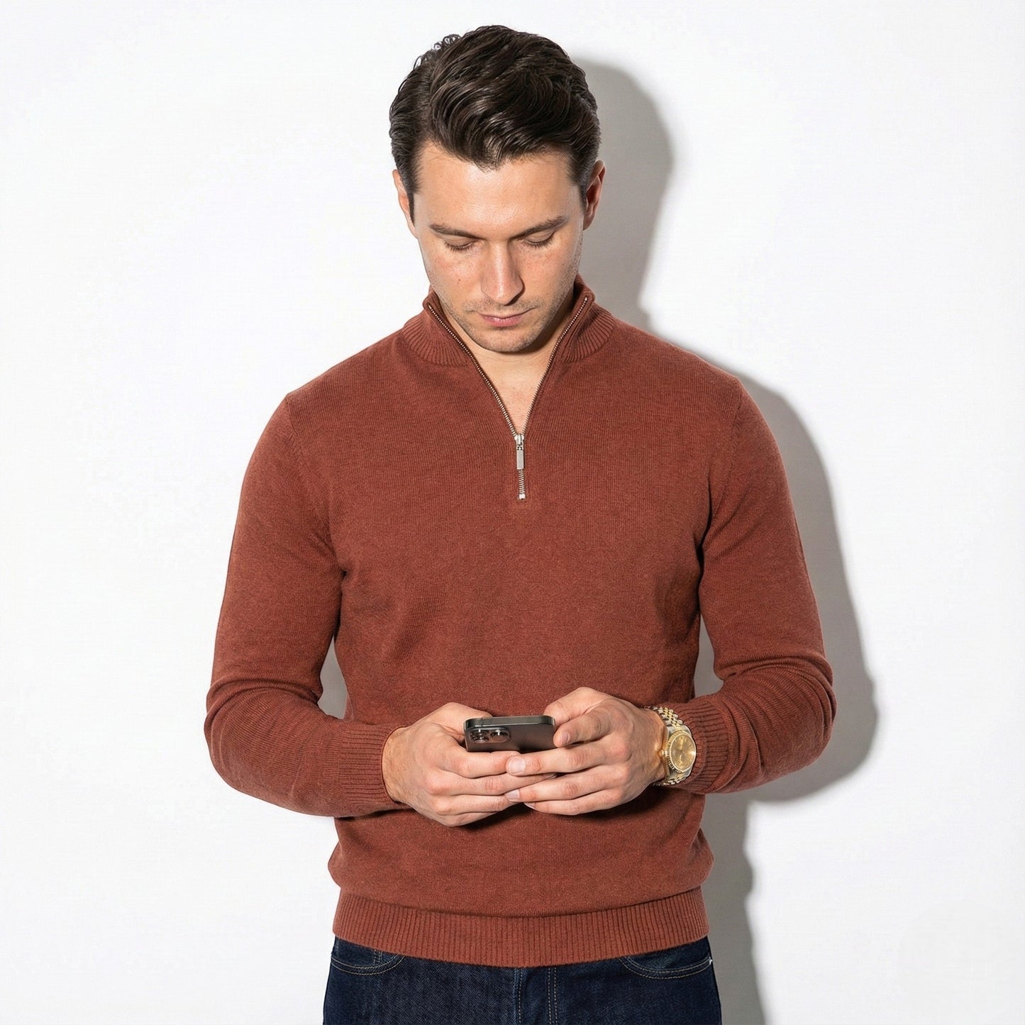 Image of Men's Half-Zip Ribbed Knit Sweater