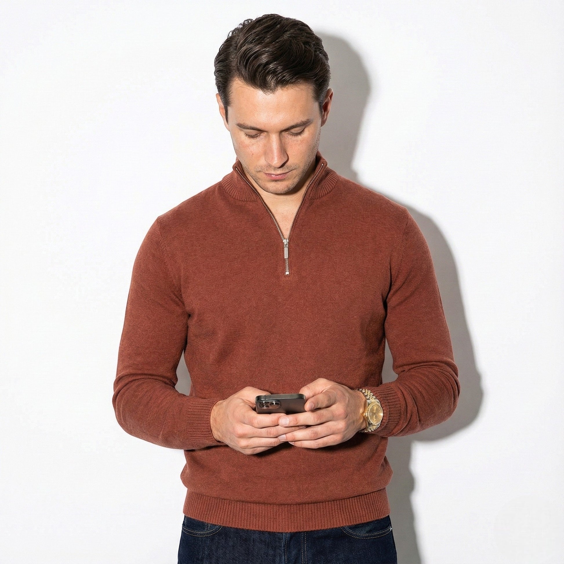 Image of Men's Half-Zip Ribbed Knit Sweater