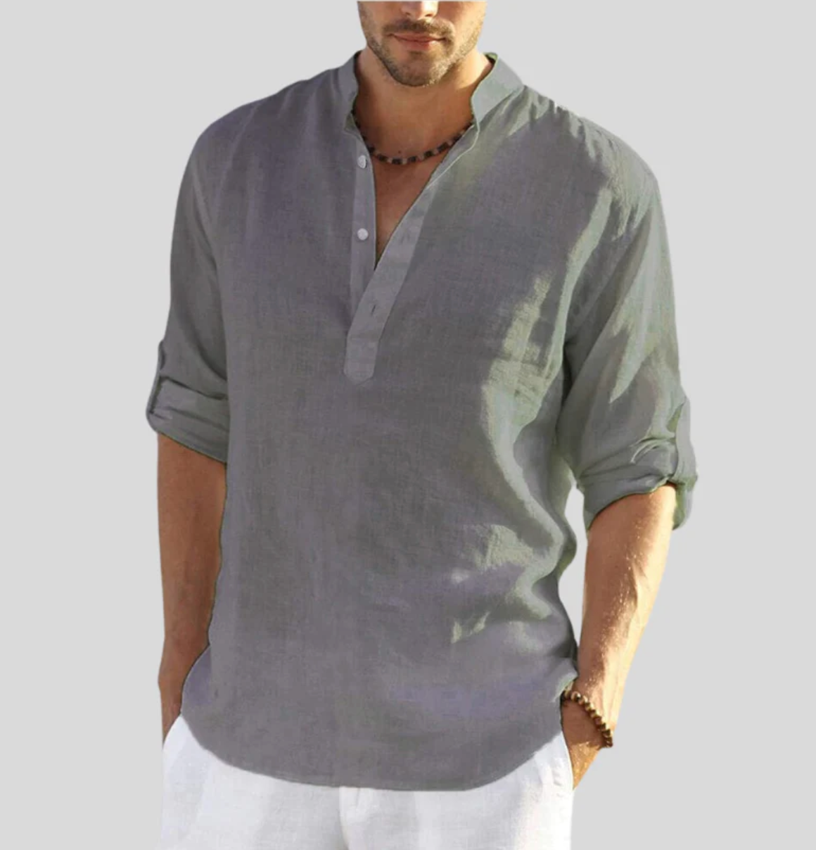 Image of Men's Long-Sleeve Henley Casual Shirt