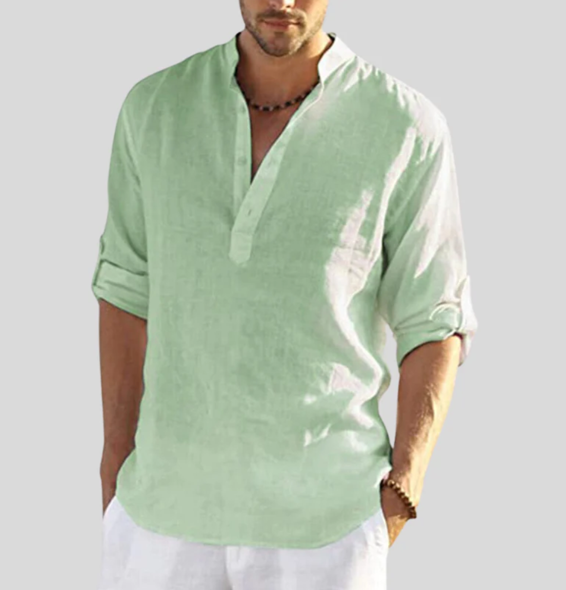 Image of Men's Long-Sleeve Henley Casual Shirt