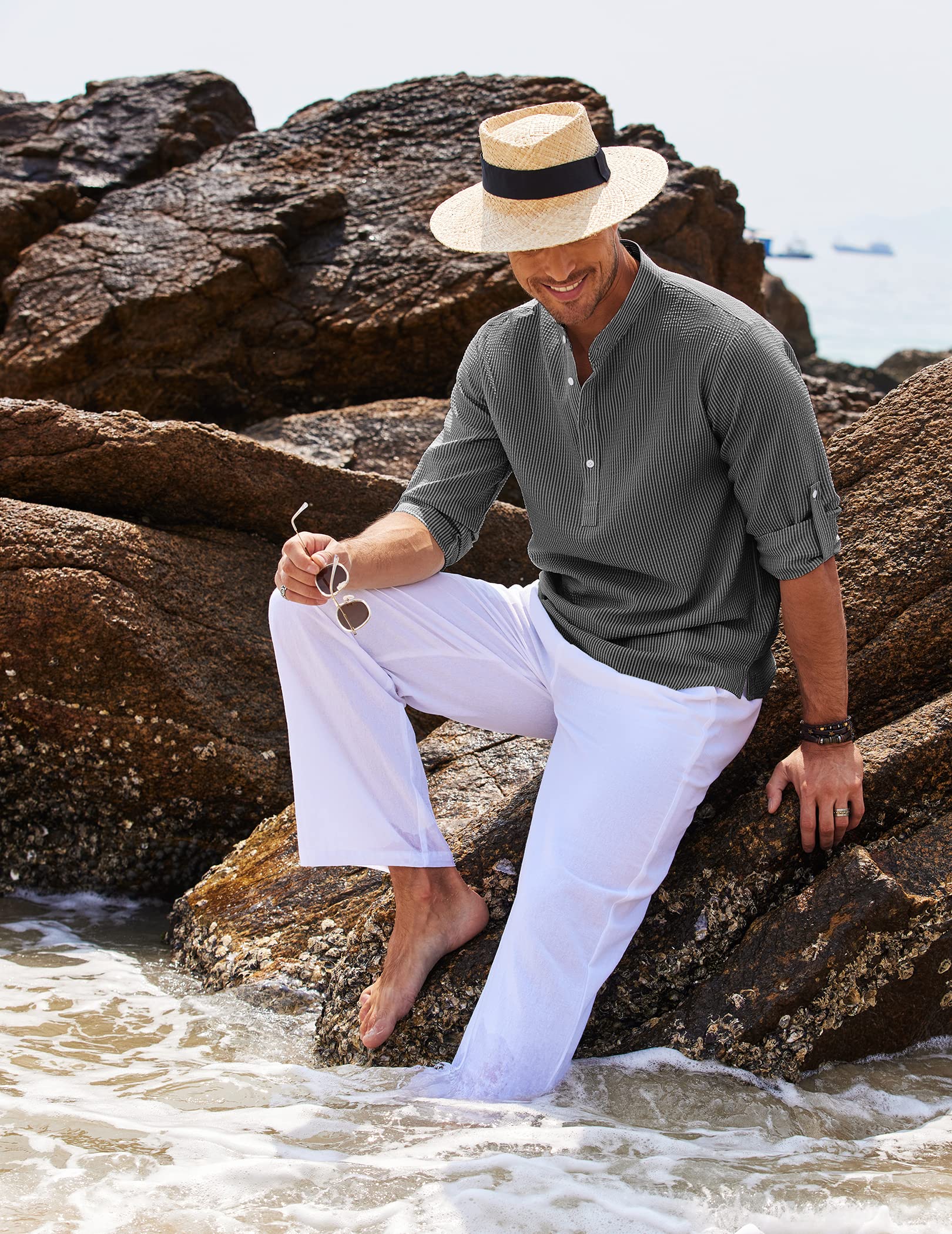 Image of Men's Long Sleeve Henley Casual Shirt