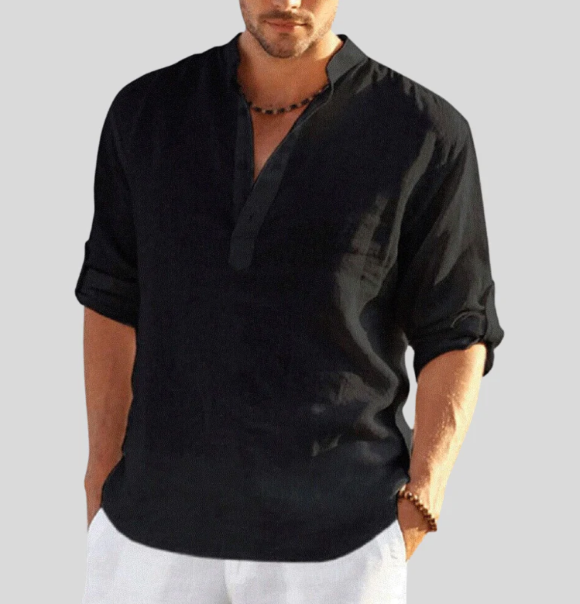 Image of Men's Long-Sleeve Henley Casual Shirt