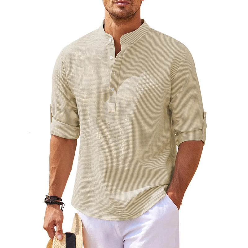 Image of Men's Long Sleeve Henley Casual Shirt