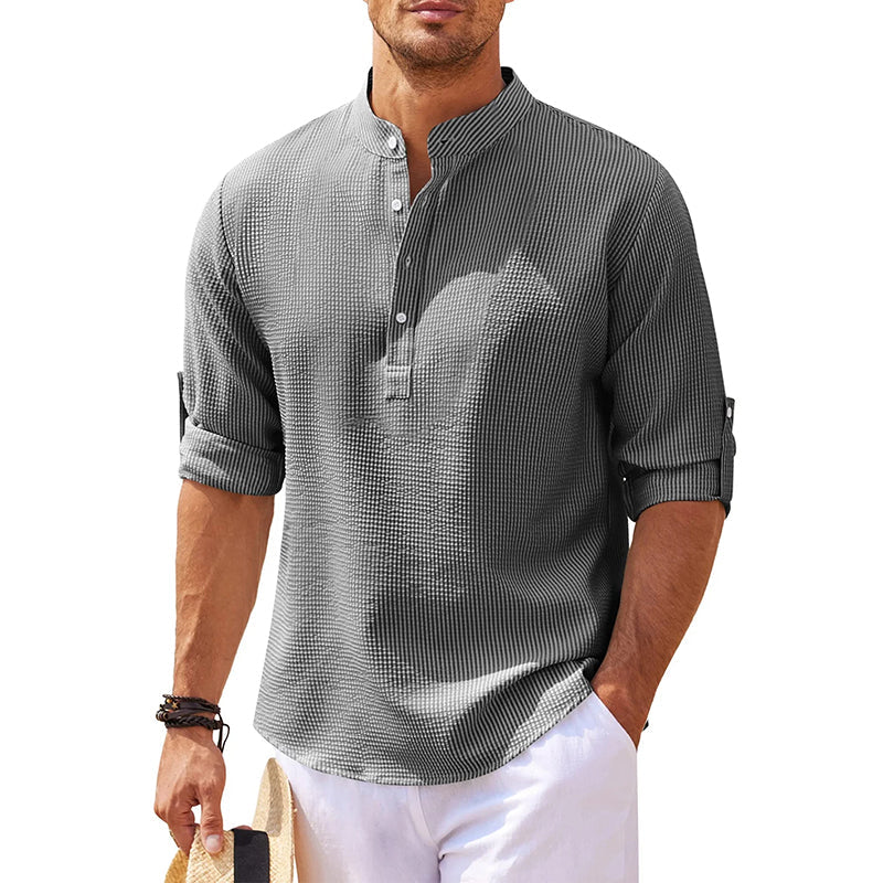 Image of Men's Long Sleeve Henley Casual Shirt