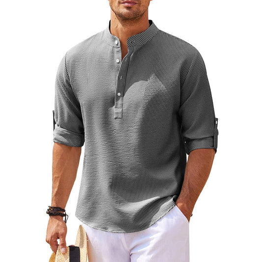 Image of Men's Long Sleeve Henley Casual Shirt