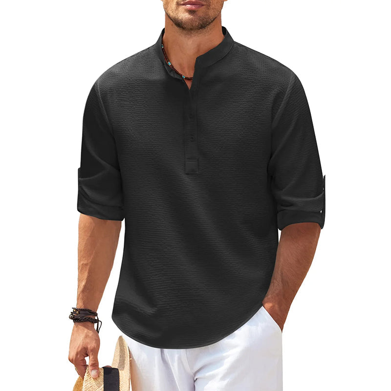 Image of Men's Long Sleeve Henley Casual Shirt